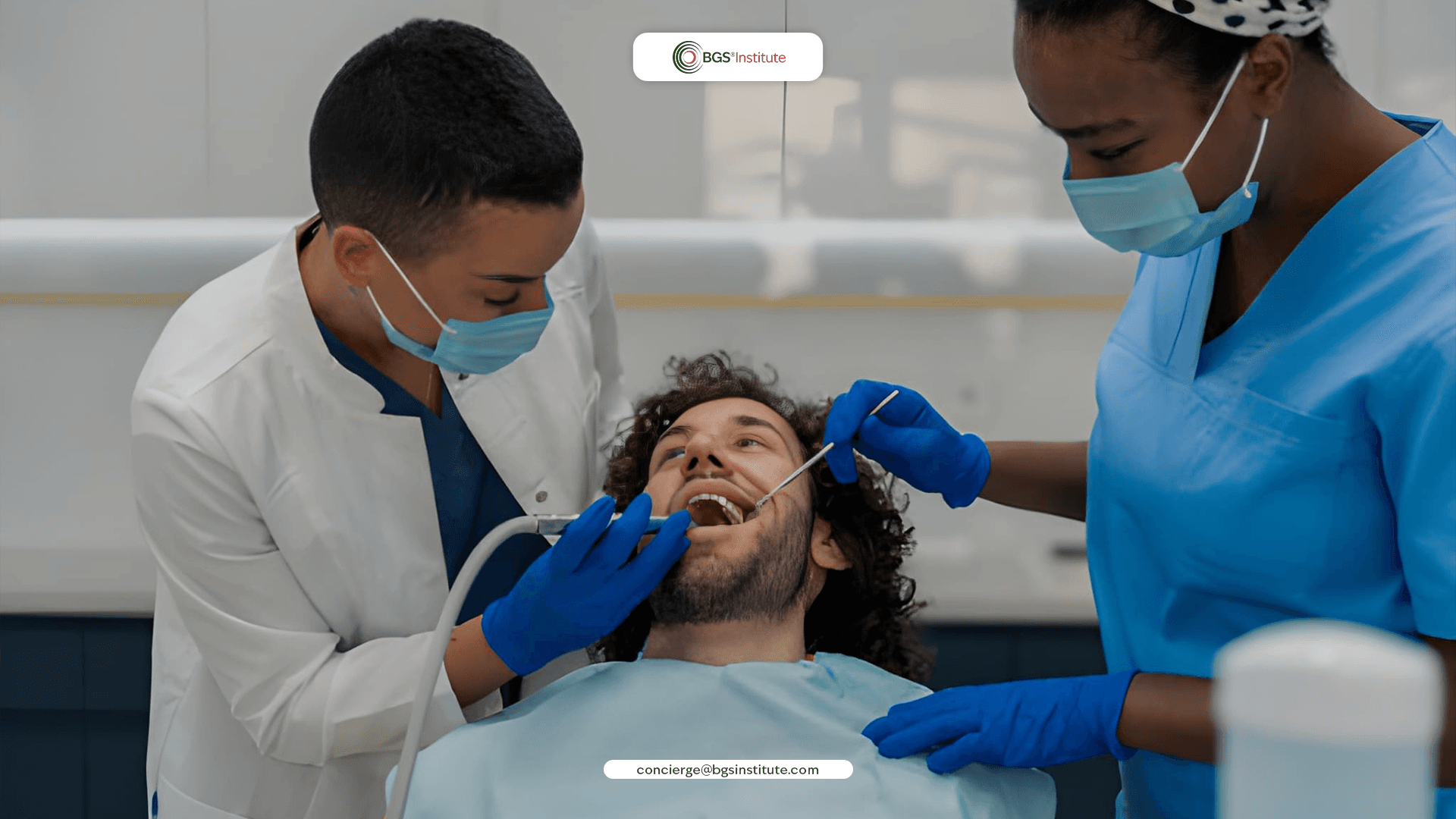 Dental team performing clinical examination illustrating evidence based Biological Dentistry practice