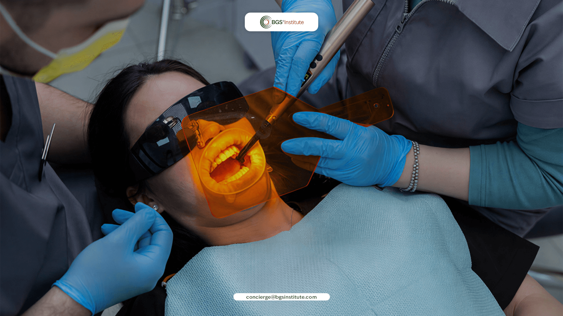 Photobiomodulation laser therapy applied in dentistry with protective eyewear and shielding