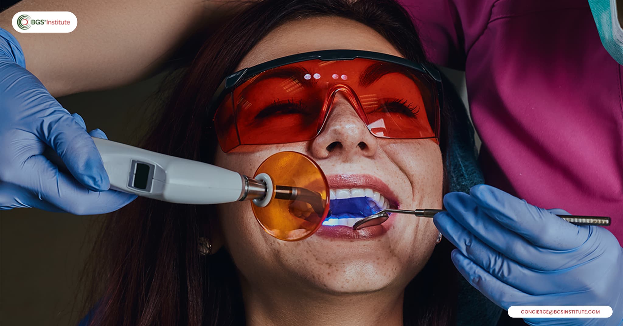 Patient receiving photobiomodulation laser therapy during a dental procedure to support oral healing and recovery